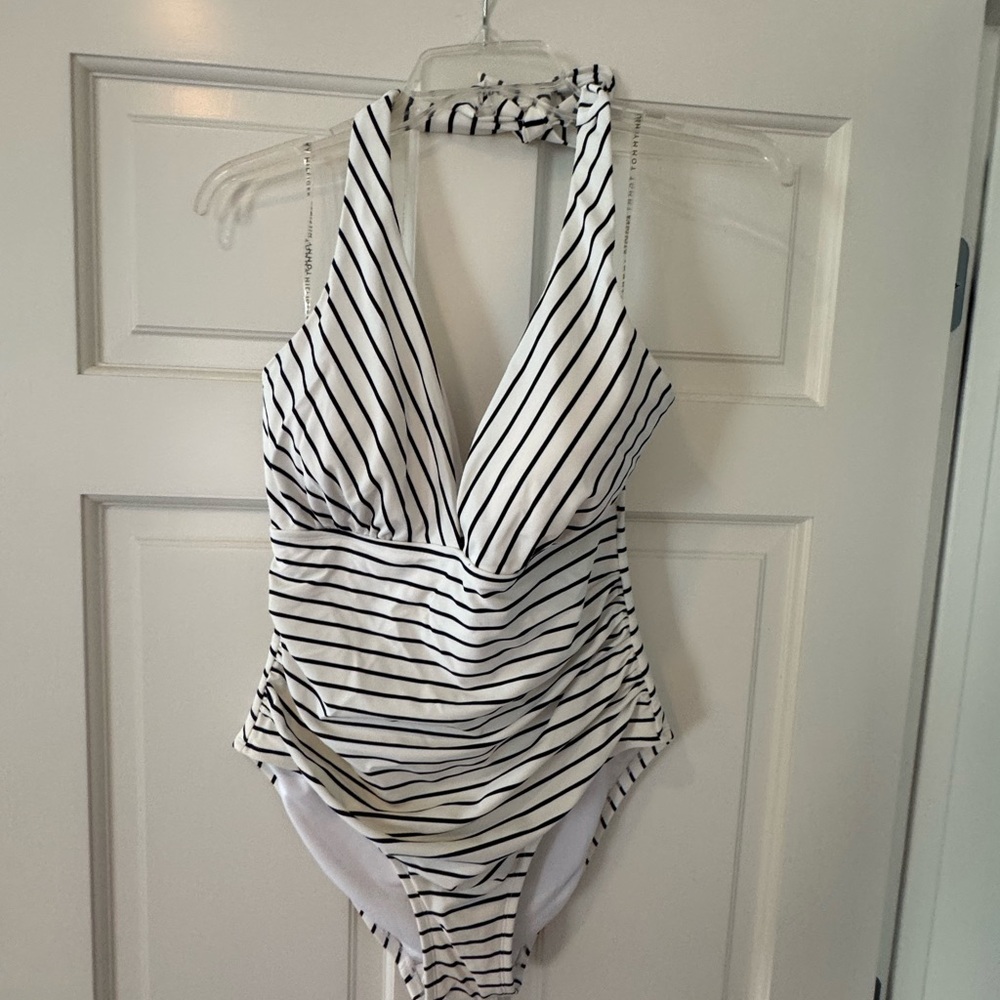 Tommy Hilfiger Black and White Striped Swimsuit EUC Size 10